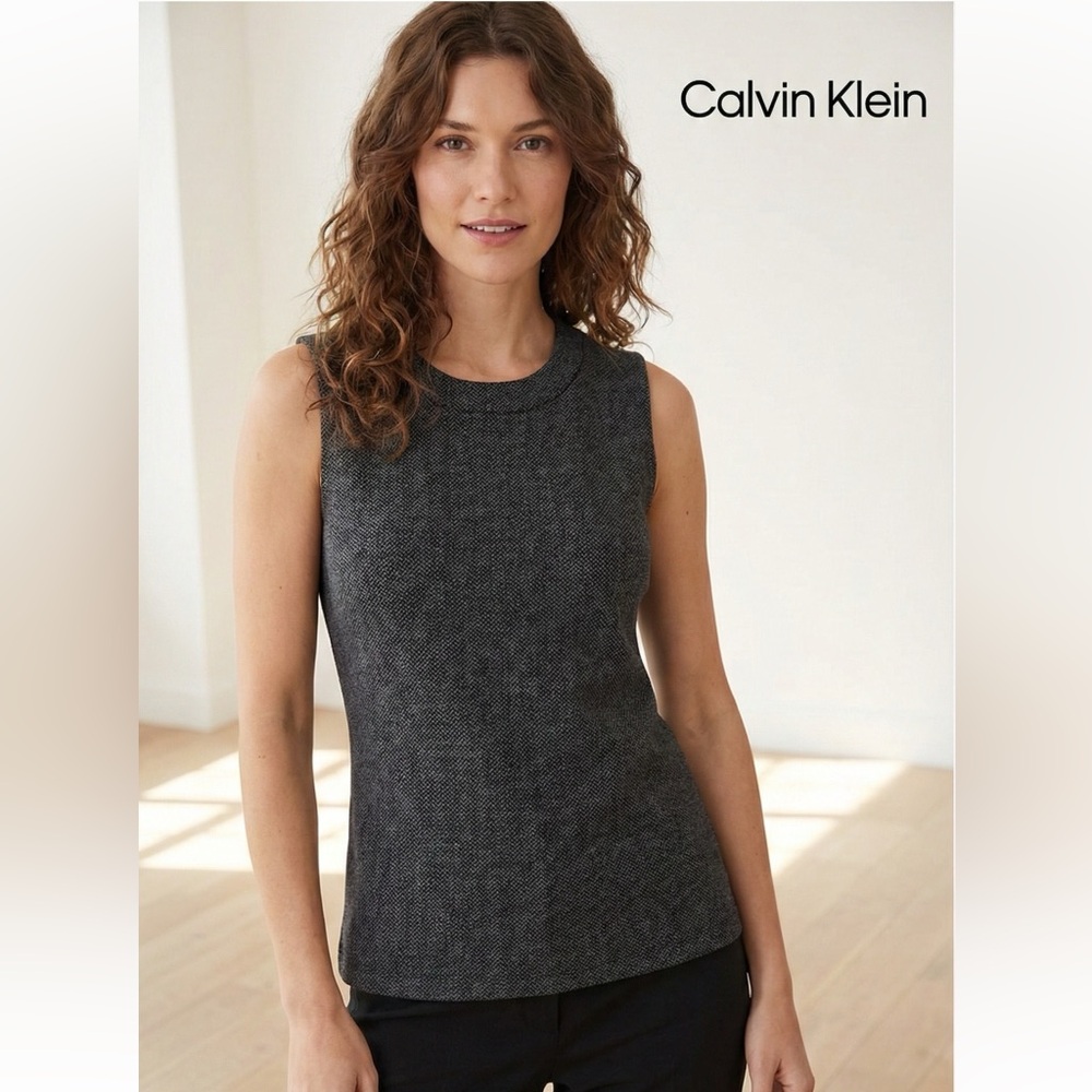 NWT Calvin Klein Charcoal Herringbone Top